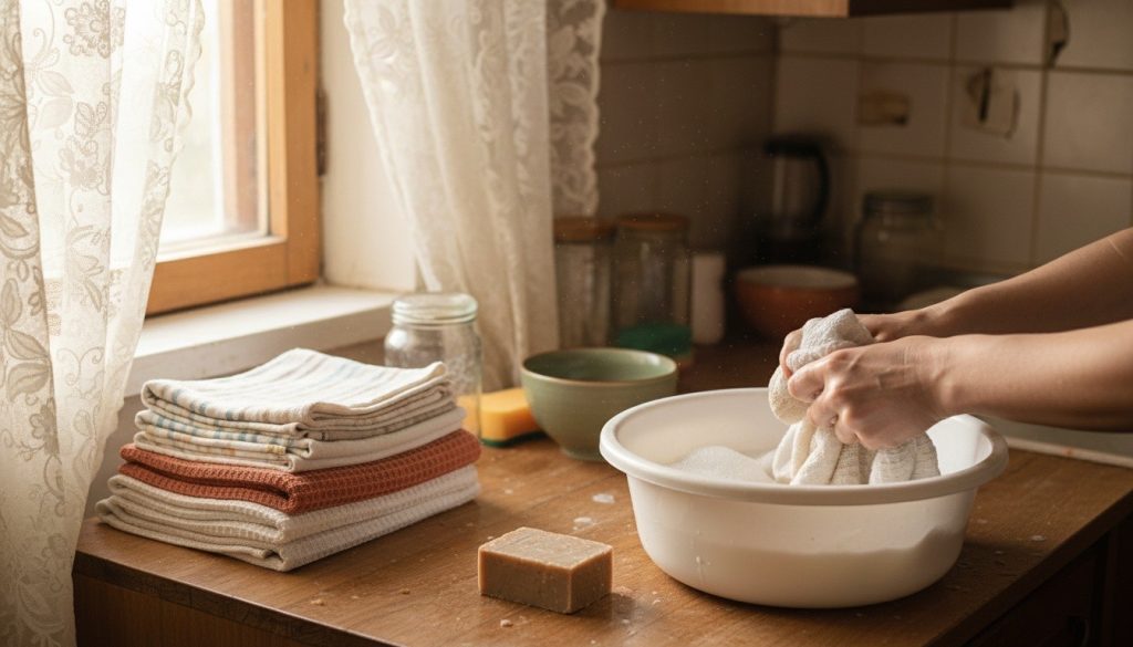 Как отстирать кухонные полотенца от жира и запаха: 6 способов и что из них реально работает